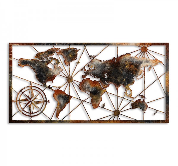 Διακοσμητικό τοίχου World Map Megapap μεταλλικό χρώμα μαύρο - bronze 120x60εκ.