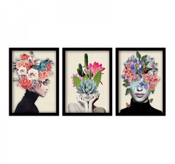 Πίνακας "Flower Girls" Megapap 3 τμχ. σε πλαίσιο 35x45x2εκ.