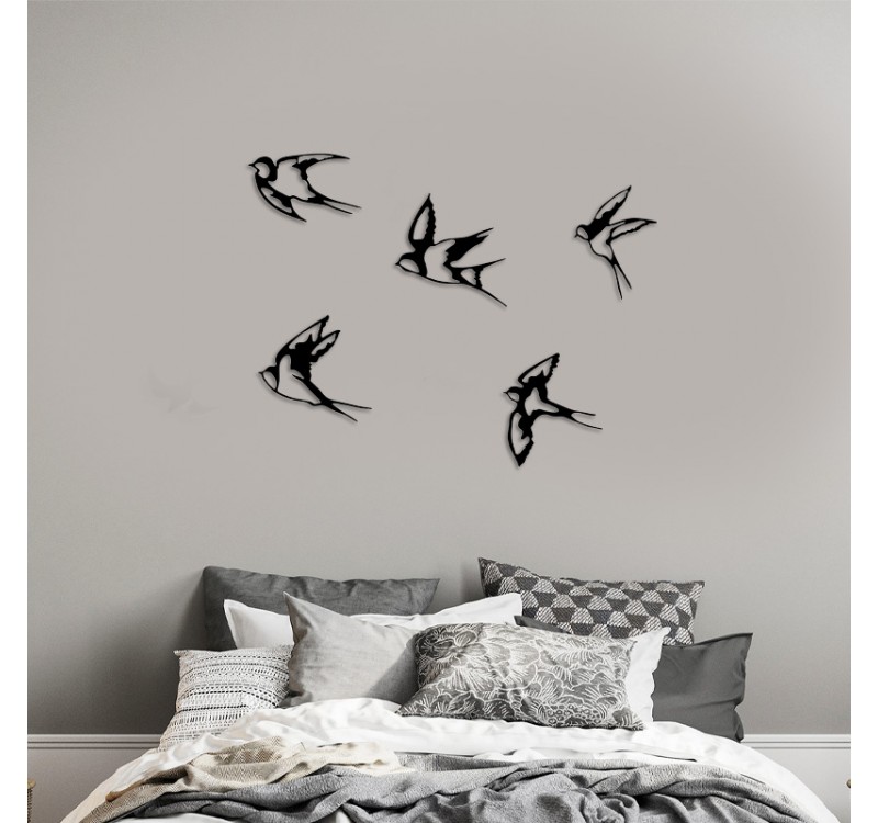 Διακοσμητικό τοίχου Swallows Megapap 5 τμχ μεταλλικό χρώμα μαύρο 19x19εκ.