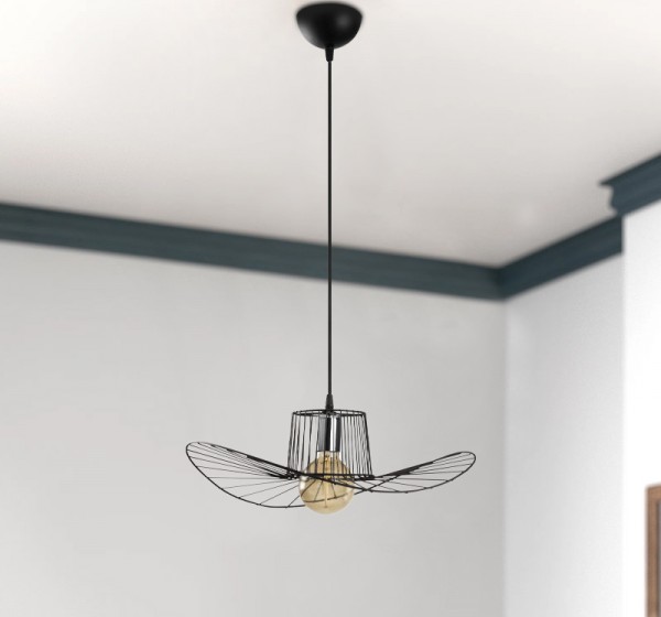 Φωτιστικό οροφής Tel Megapap E27 μεταλλικό μονόφωτο χρώμα μαύρο Φ49x110εκ.