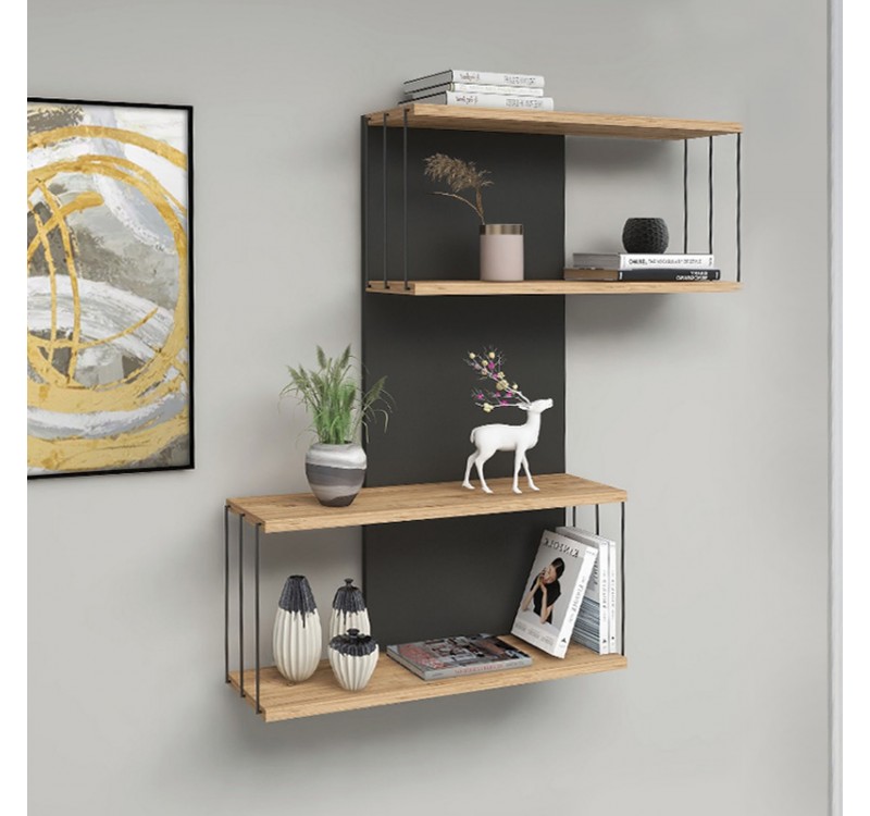 Ραφιέρα τοίχου Destan Megapap χρώμα ανθρακί - φυσικό οξιάς 65x19x96εκ.