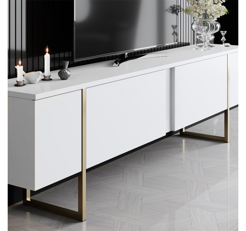 Έπιπλο τηλεόρασης Luxe Megapap χρώμα λευκό - χρυσό 180x30x50εκ.