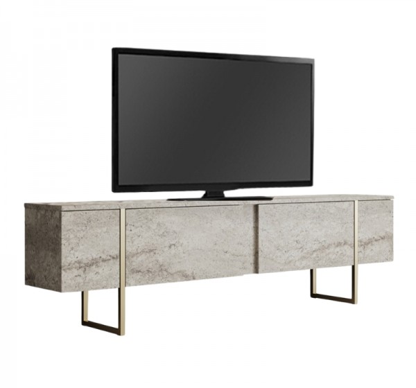 Έπιπλο τηλεόρασης Luxe Megapap χρώμα travertine - χρυσό 180x30x50εκ.