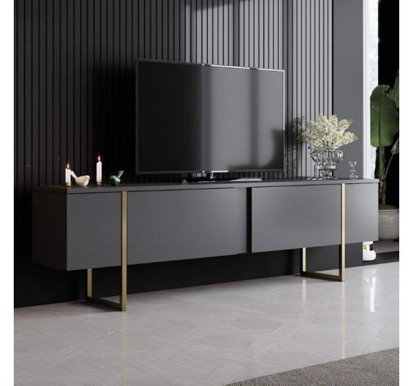 Έπιπλο τηλεόρασης Luxe Megapap χρώμα ανθρακί - χρυσό 180x30x50εκ.
