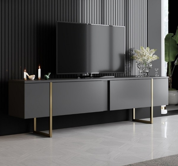 Έπιπλο τηλεόρασης Luxe Megapap χρώμα ανθρακί - χρυσό 180x30x50εκ.