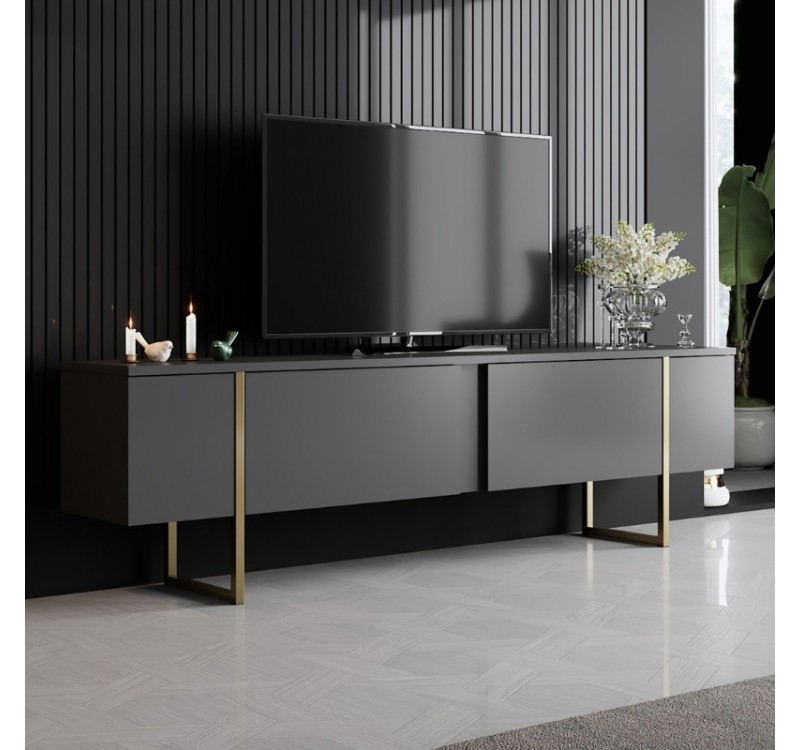 Έπιπλο τηλεόρασης Luxe Megapap χρώμα ανθρακί - χρυσό 180x30x50εκ.