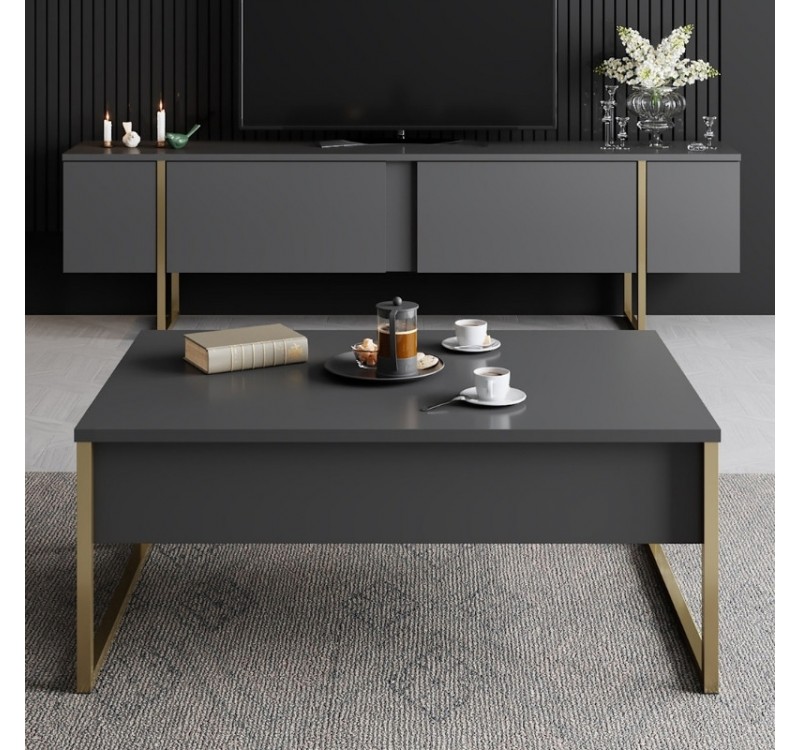 Έπιπλο τηλεόρασης Luxe Megapap χρώμα ανθρακί - χρυσό 180x30x50εκ.