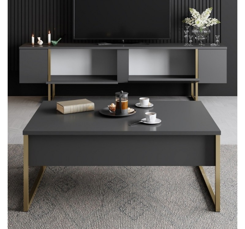 Έπιπλο τηλεόρασης Luxe Megapap χρώμα ανθρακί - χρυσό 180x30x50εκ.