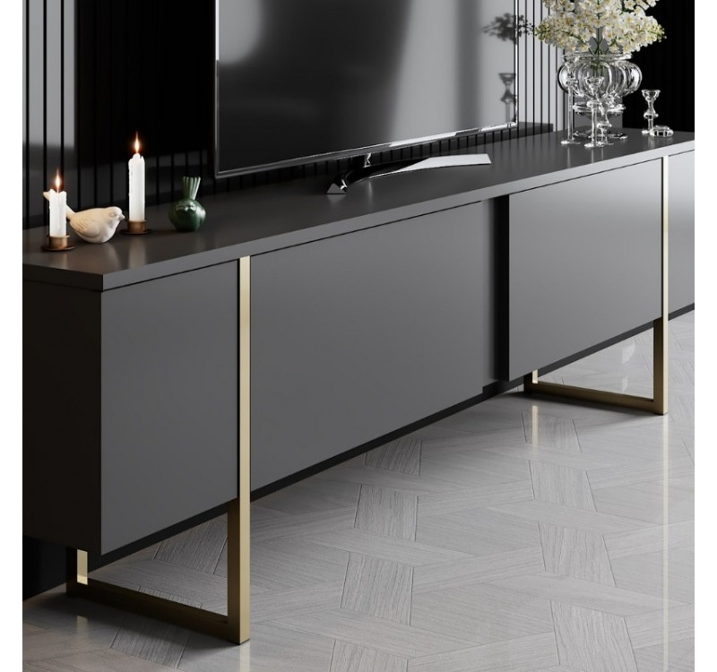 Έπιπλο τηλεόρασης Luxe Megapap χρώμα ανθρακί - χρυσό 180x30x50εκ.