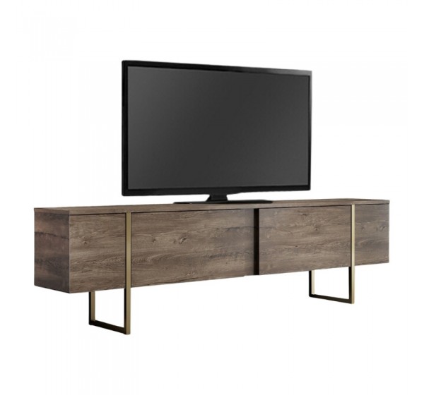 Έπιπλο τηλεόρασης Luxe Megapap χρώμα καρυδί - χρυσό 180x30x50εκ.