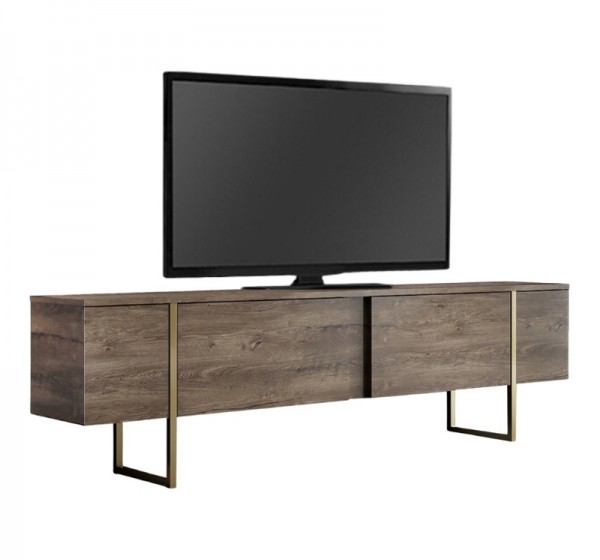 Έπιπλο τηλεόρασης Luxe Megapap χρώμα καρυδί - χρυσό 180x30x50εκ.