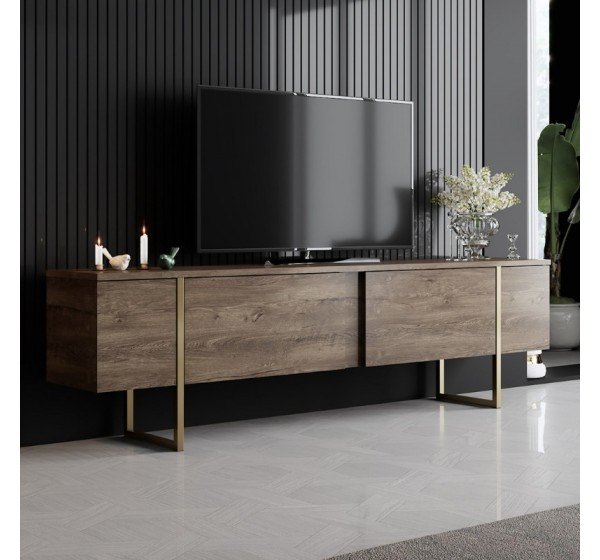 Έπιπλο τηλεόρασης Luxe Megapap χρώμα καρυδί - χρυσό 180x30x50εκ.