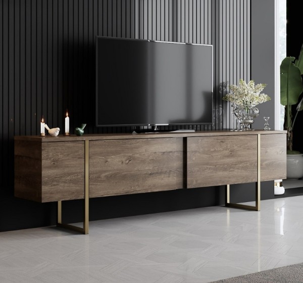 Έπιπλο τηλεόρασης Luxe Megapap χρώμα καρυδί - χρυσό 180x30x50εκ.