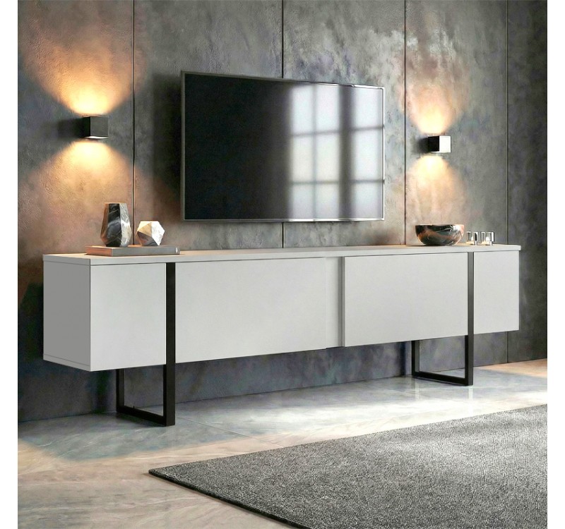 Έπιπλο τηλεόρασης Luxe Megapap χρώμα λευκό - μαύρο 180x30x50εκ.