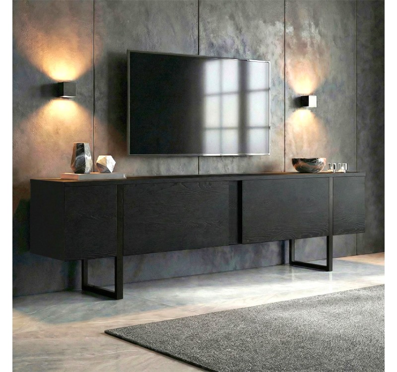 Έπιπλο τηλεόρασης Luxe Megapap χρώμα black wood 180x30x50εκ.