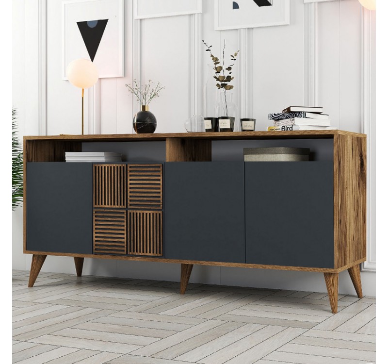 Μπουφές Milan Megapap χρώμα καρυδί - ανθρακί 180x35x78,6εκ.