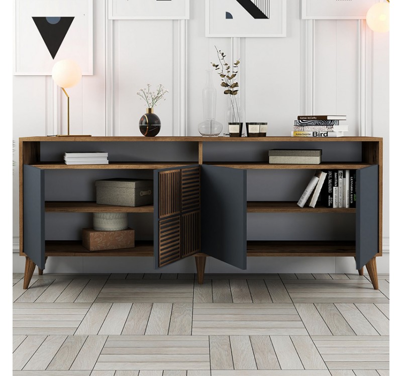 Μπουφές Milan Megapap χρώμα καρυδί - ανθρακί 180x35x78,6εκ.