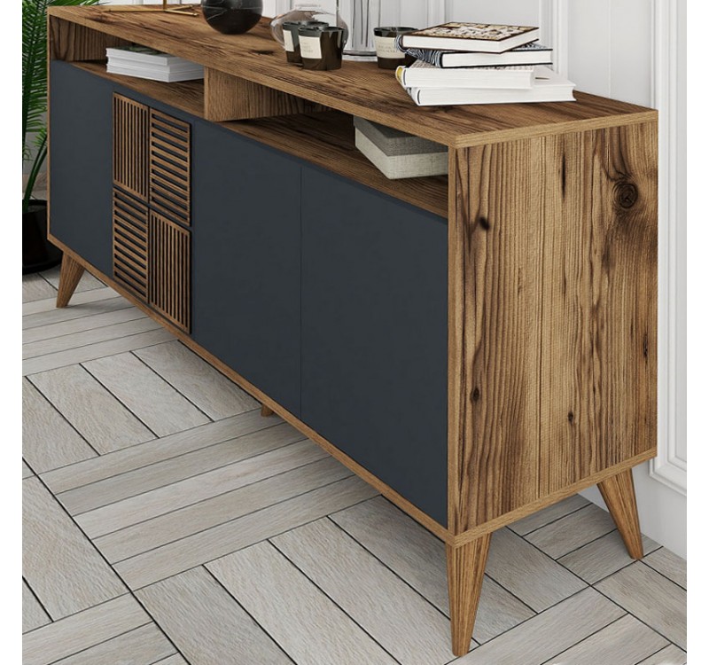 Μπουφές Milan Megapap χρώμα καρυδί - ανθρακί 180x35x78,6εκ.