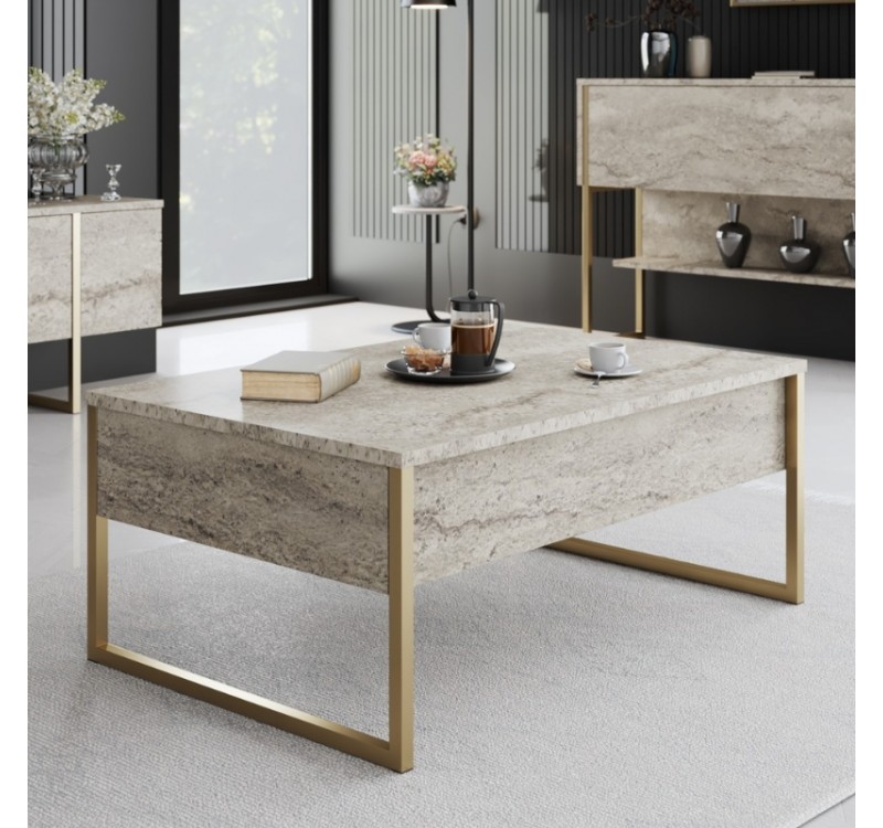 Τραπεζάκι σαλονιού Luxe Megapap χρώμα travertine - χρυσό 90x60x40εκ.