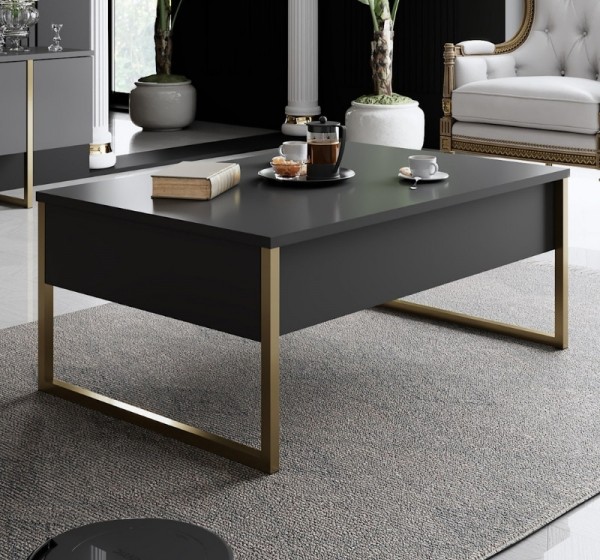 Τραπεζάκι σαλονιού Luxe Megapap χρώμα ανθρακί - χρυσό 90x60x40εκ.