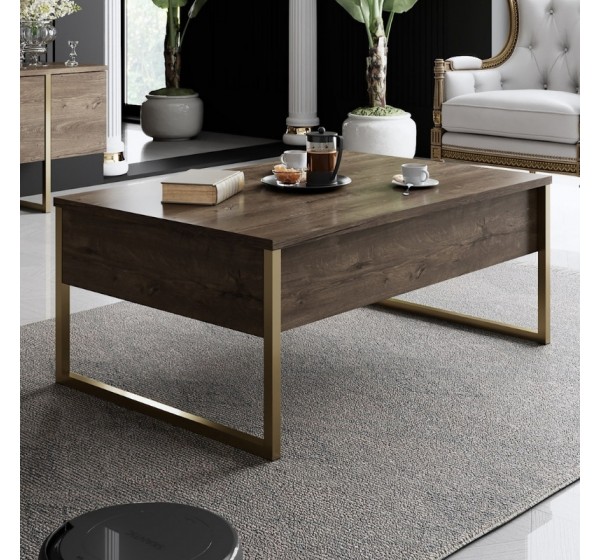 Τραπεζάκι σαλονιού Luxe Megapap χρώμα καρυδί - χρυσό 90x60x40εκ.