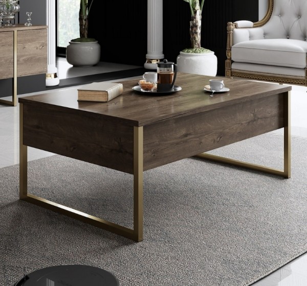 Τραπεζάκι σαλονιού Luxe Megapap χρώμα καρυδί - χρυσό 90x60x40εκ.