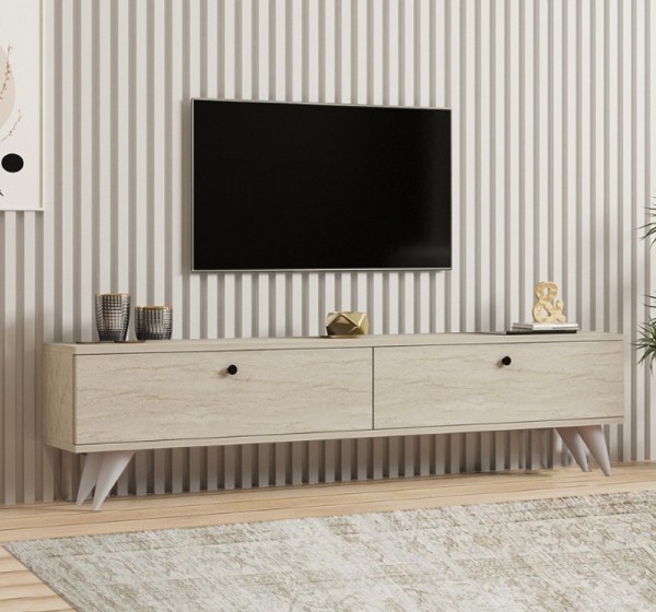 Έπιπλο τηλεόρασης Paris Megapap χρώμα travertine 160x25x35εκ.