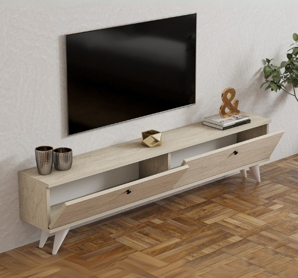 Έπιπλο τηλεόρασης Paris Megapap χρώμα travertine 160x25x35εκ.