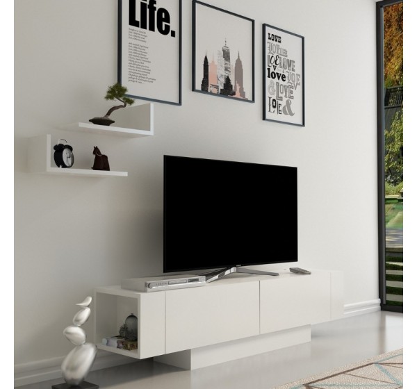 Έπιπλο τηλεόρασης Matera Megapap χρώμα λευκό 150x31,5x41,6εκ.
