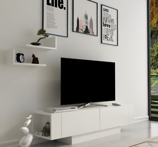 Έπιπλο τηλεόρασης Matera Megapap χρώμα λευκό 150x31,5x41,6εκ.