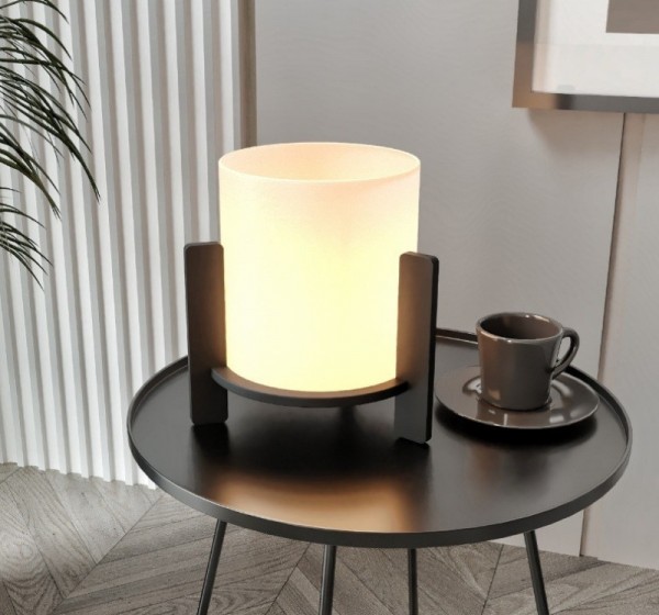 Φωτιστικό επιτραπέζιο Pine Megapap E27 Mdf - ύφασμα Pvc χρώμα μαύρο - κρεμ Ø20x20εκ.