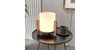 Φωτιστικό επιτραπέζιο Pine Megapap E27 Mdf - ύφασμα Pvc χρώμα καρυδί - κρεμ Ø20x20εκ.