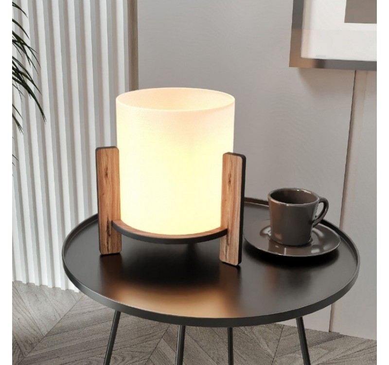 Φωτιστικό επιτραπέζιο Pine Megapap E27 Mdf - ύφασμα Pvc χρώμα καρυδί - κρεμ Ø20x20εκ.