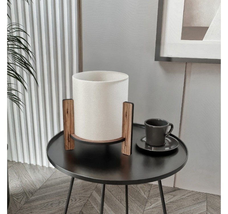 Φωτιστικό επιτραπέζιο Pine Megapap E27 Mdf - ύφασμα Pvc χρώμα καρυδί - κρεμ Ø20x20εκ.