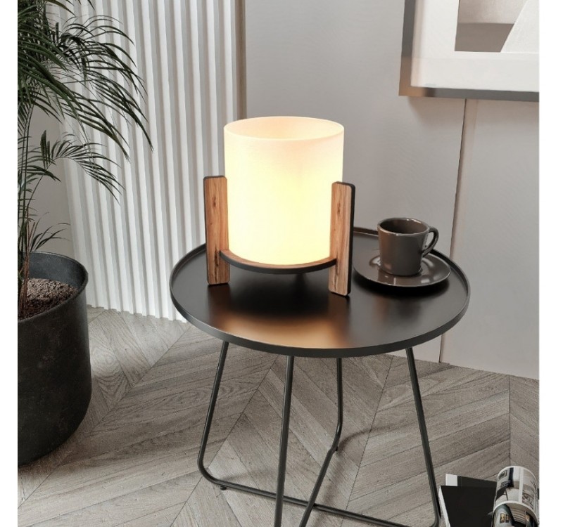 Φωτιστικό επιτραπέζιο Pine Megapap E27 Mdf - ύφασμα Pvc χρώμα καρυδί - κρεμ Ø20x20εκ.