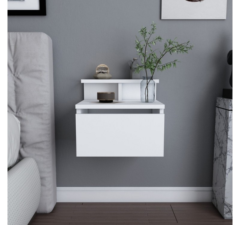 Κομοδίνο επιτοίχιο Arsen Megapap χρώμα λευκό 39,8x31,9x35εκ.