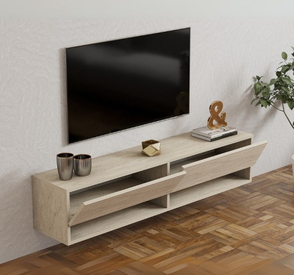Έπιπλο τηλεόρασης επιτοίχιο Arges Megapap χρώμα travertine 140x29,6x30εκ.