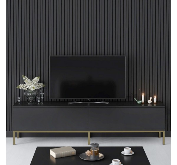 Έπιπλο τηλεόρασης Lord Megapap χρώμα μαύρο - χρυσό 180x30x47εκ.