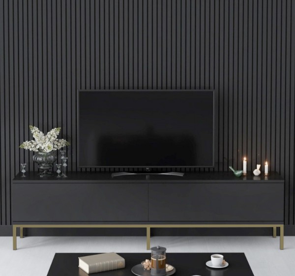 Έπιπλο τηλεόρασης Lord Megapap χρώμα μαύρο - χρυσό 180x30x47εκ.