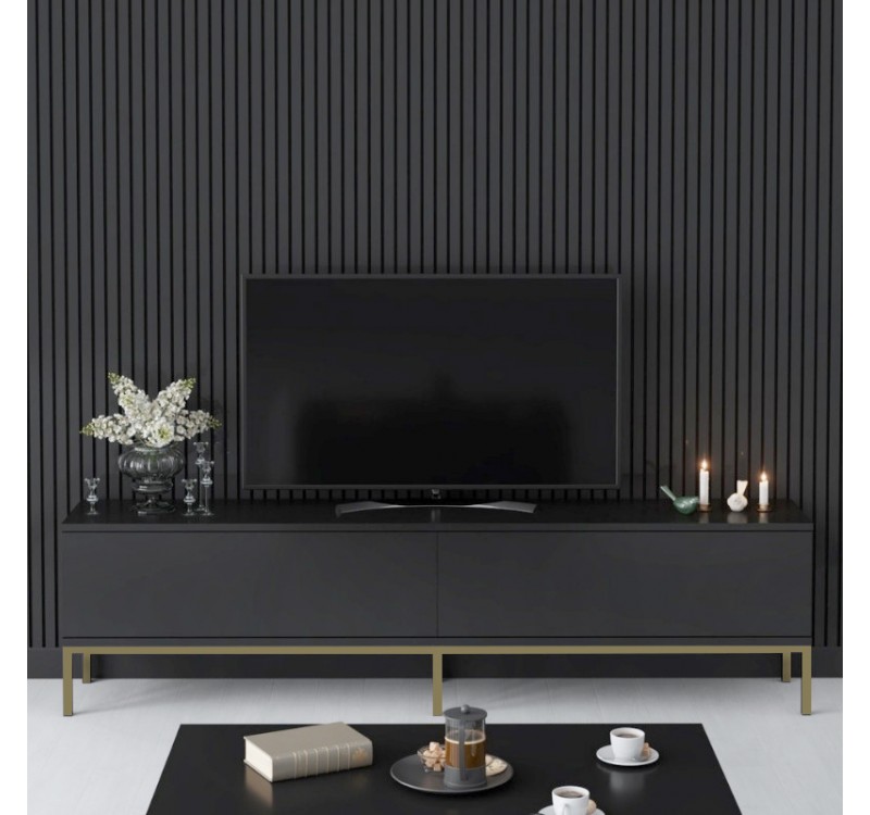 Έπιπλο τηλεόρασης Lord Megapap χρώμα μαύρο - χρυσό 180x30x47εκ.
