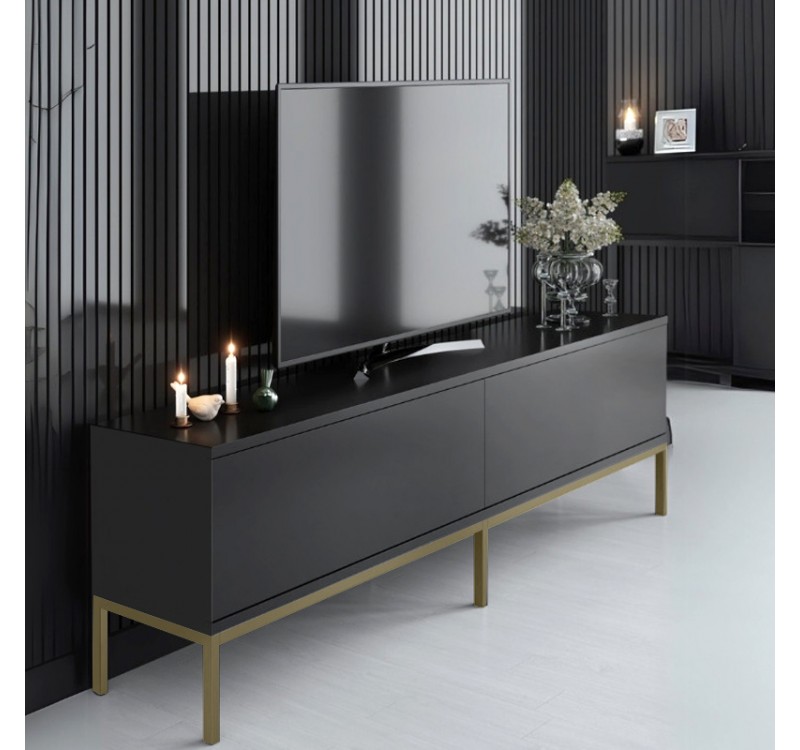 Έπιπλο τηλεόρασης Lord Megapap χρώμα μαύρο - χρυσό 180x30x47εκ.