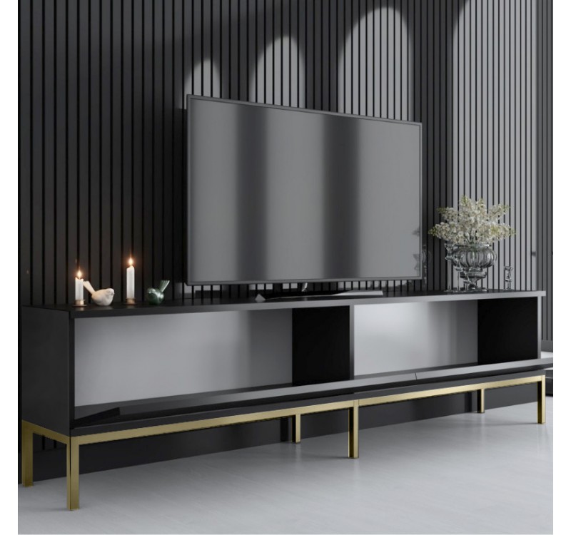Έπιπλο τηλεόρασης Lord Megapap χρώμα μαύρο - χρυσό 180x30x47εκ.