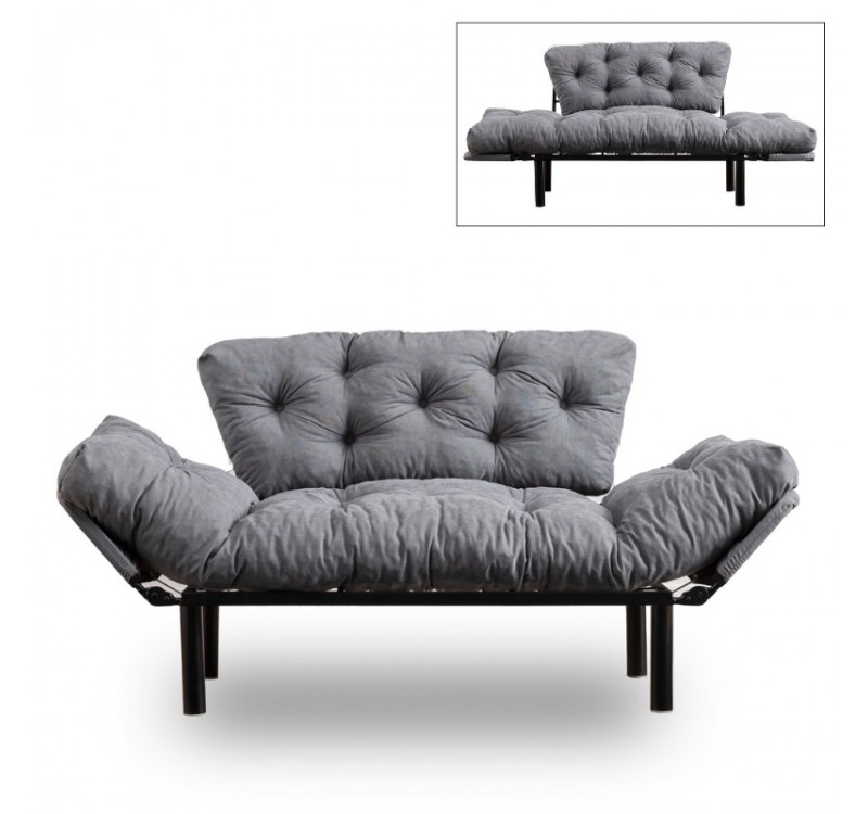 Καναπές - κρεβάτι Nitta Megapap διθέσιος υφασμάτινος χρώμα γκρι 155x70x85εκ.