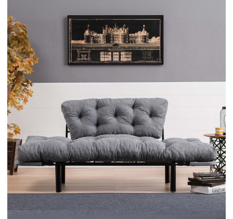 Καναπές - κρεβάτι Nitta Megapap διθέσιος υφασμάτινος χρώμα γκρι 155x70x85εκ.