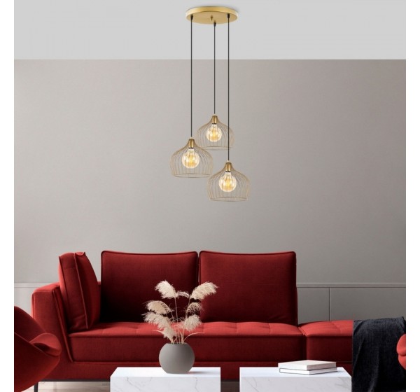 Φωτιστικό οροφής Alvaro Megapap E27 μεταλλικό τρίφωτο χρώμα χρυσό 56x40x121εκ.