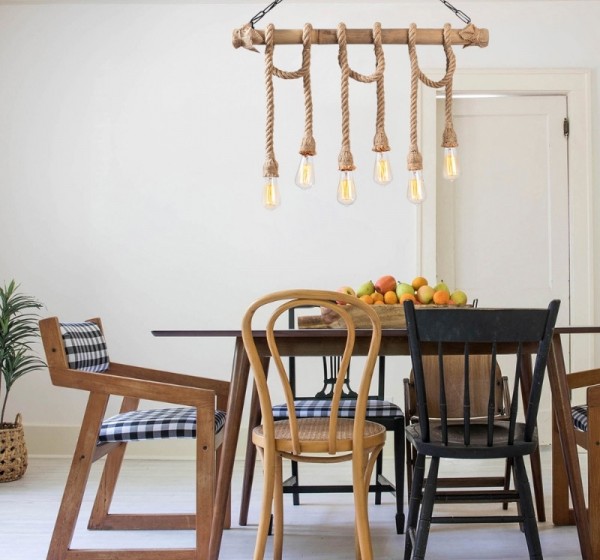 Φωτιστικό οροφής Giza Megapap E27 ξύλο - σχοινί εξάφωτο χρώμα φυσικό 80x8x90εκ.