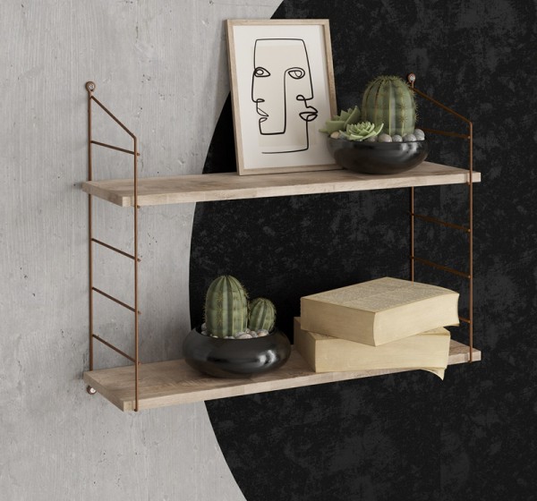 Ραφιέρα τοίχου Armoni Megapap χρώμα sacramento oak - καφέ μέταλλο 72x20x58εκ.