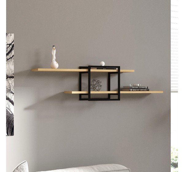 Ραφιέρα τοίχου Mone Megapap χρώμα sapphire oak - μαύρο 120x18x30εκ.