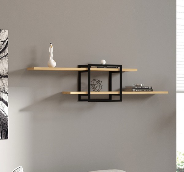 Ραφιέρα τοίχου Mone Megapap χρώμα sapphire oak - μαύρο 120x18x30εκ.