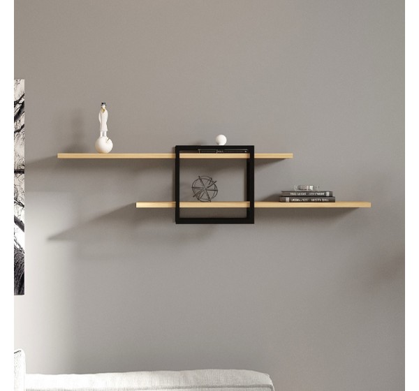 Ραφιέρα τοίχου Mone Megapap χρώμα sapphire oak - μαύρο 120x18x30εκ.